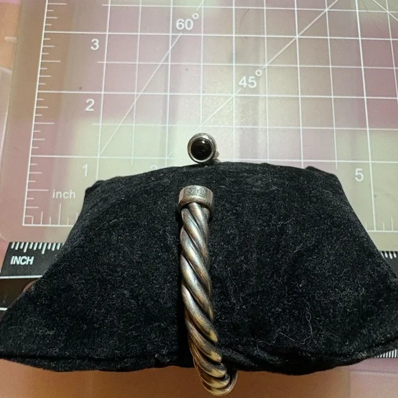 Heavy Duty Silver Twisted Cuff with Stone ends Bracelet - Picture 3 of 4